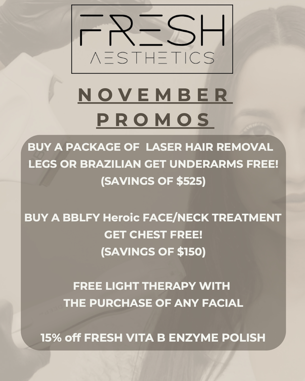 November promos page one. Call us for more information.