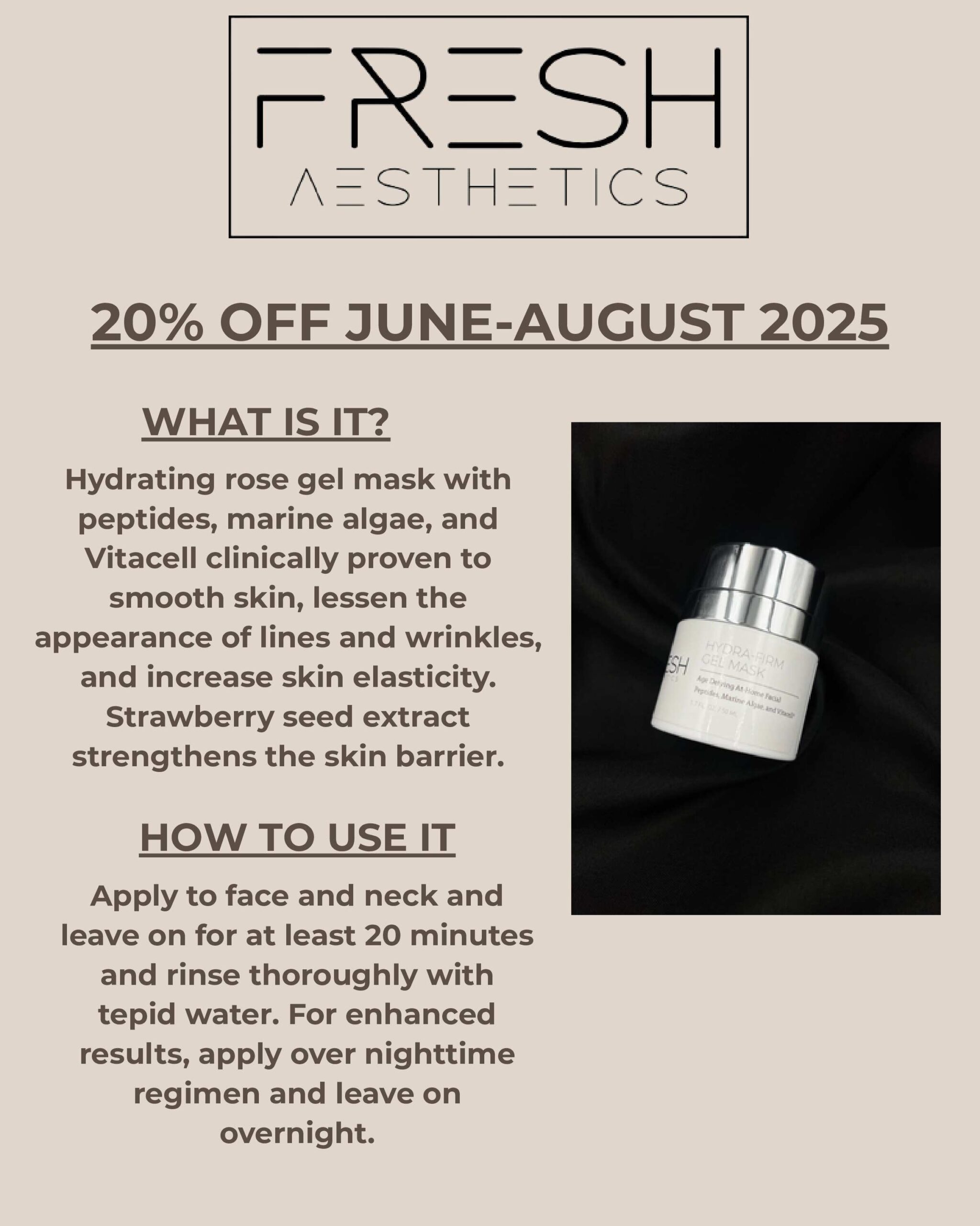 Photo of the June-August promo information. Call us to learn more.